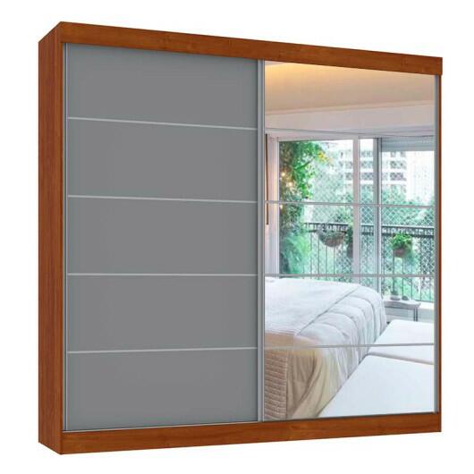 Guarda Roupa Camboriu 1 Porta de Espelho Mirarack Ipê/Cinza