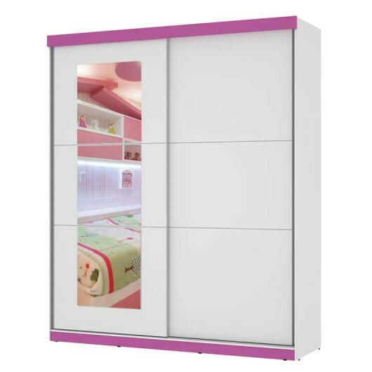 Guarda Roupa Caribe Com Espelho Mirarack Branco/Rosa