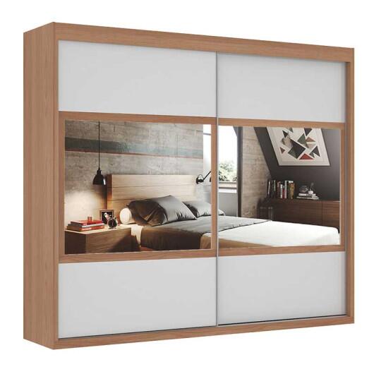 Guarda Roupa Portas de Correr Espelho Joinville Mirarack Castanho/Off White
