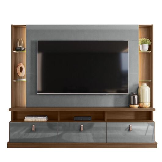 Estante Home Para TV 70 Polegadas 207cm Bilbao Lukaliam Cedro/Cinza Perolizado
