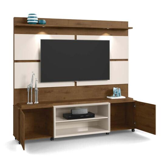 Estante Home Para TV 60 Polegadas Bless 1.8 Com LED Lukaliam Castanho/Off White