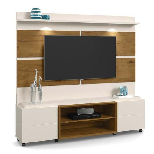 Estante Home Para TV 60 Polegadas Bless 1.8 Com LED Lukaliam Off White/Canela