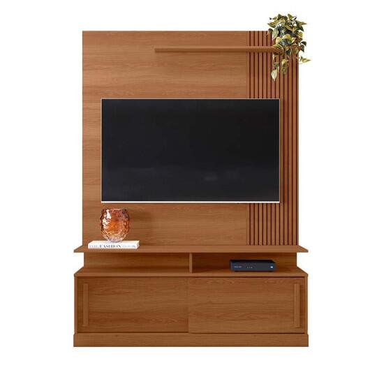Rack Painel Home 136cm Para TV 60 Polegadas Chicago Lukaliam Jequitiba Ripado 3D