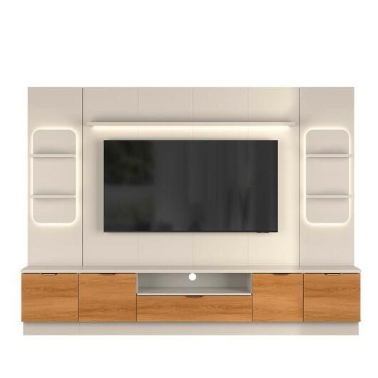Estante Home + 2 Torres Sala 270cm Para TV 75 Pol Atenas Lukaliam Lukaliam Off White/Jequitiba