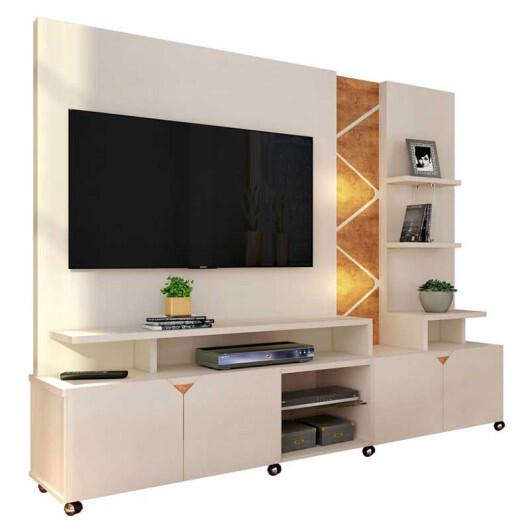 Estante Home Para TV 55 Polegadas Cross 2.1 Com LED Lukaliam Off White/Amêndoa