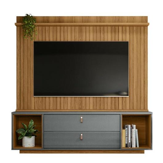 Rack Painel Home Ripado TV 75 Polegadas 183cm Dakar Lukaliam Freijo/Cinza Perolizado