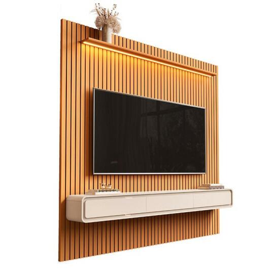 Home Painel Ripado TV 85 Com LED Sala 230cm Trevi 2.3 EDN Cedro/Off White
