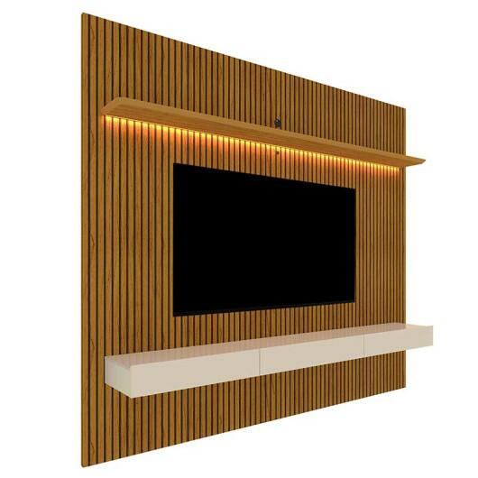 Home Painel Ripado 3D TV 75 Pol  224cm x 250cm Com LED Requinte Gelius Naturale/Off White