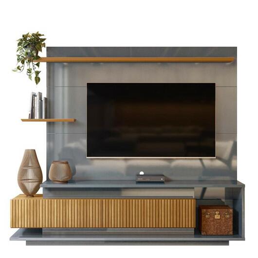Estante Home Para TV 70 Polegadas 210cm Istambul Lukaliam Cinza Perolizado/Freijo Ripado