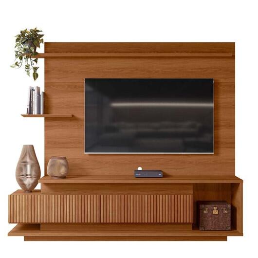 Estante Home Sala 210cm Para TV 65 Istambul Lukaliam Jequitiba Ripado 3D