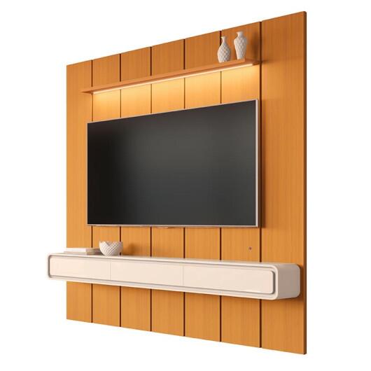 Home Painel Suspenso 220cm Para TV 85¨ Gavetas LED Liv 2.2 Cedro/Off White