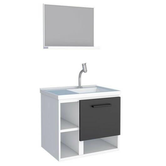 Conjunto Para Banheiro Aço Gabinete e Espelho Lichia 60 Cozimax Branco/Preto