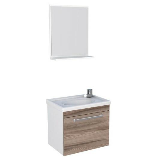 Conjunto Para Banheiro Madeira Gabinete e Espelho Ágata 45 Cozimax Branco/Tamarindo