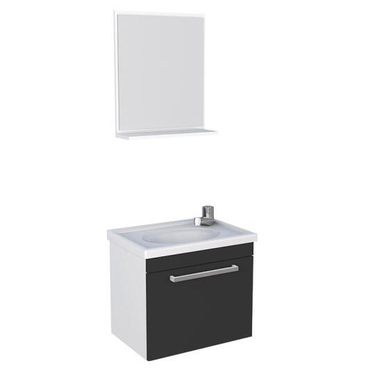 Conjunto Para Banheiro Madeira Gabinete e Espelho Ágata 45 Cozimax Branco/Preto