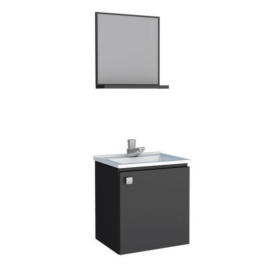 Conjunto Para Banheiro Aço Gabinete e Espelho Cacau 40 Cozimax Preto