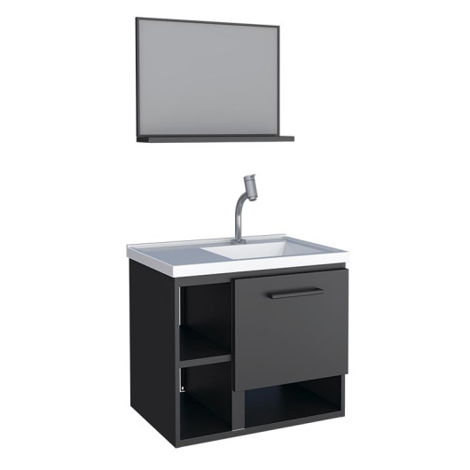 Conjunto Para Banheiro Aço Gabinete e Espelho Lichia 60 Cozimax Preto