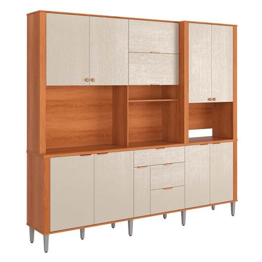 Cozinha Grande Completa 240x220cm 10 Portas 3 Gavetas Astra 2.4 Lukaliam Jequitiba/Areia