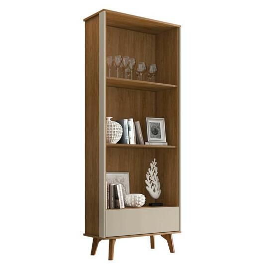 Estante de Livro Retro 3 Prateleiras 1 Gaveta Itália RV Móveis Cinamomo/Off White