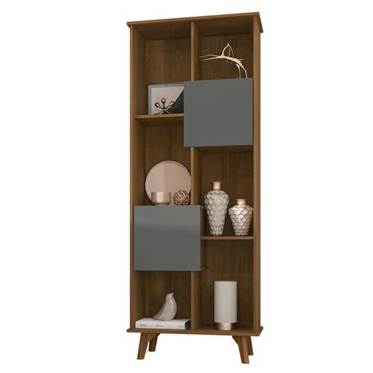 Estante de Livro Retro 2 Portas 64x183 Napoli RV Móveis Cinamomo/Grafite