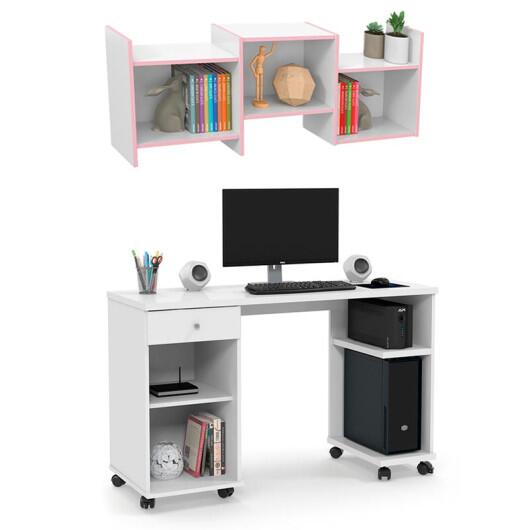 Mesa Para Computador Com Nicho Parede 125cm Gaveta Million Patrimar Branco/Rosa