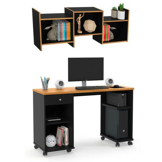 Mesa Para Computador Com Nicho Parede 125cm Gaveta Million Patrimar Preto/Cinamomo