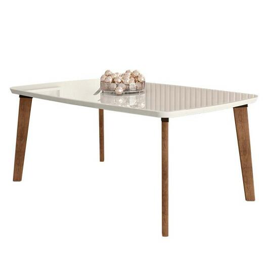 Mesa de Jantar Retrô Tampo Vidro 170x90x78 Pés Oblongo Jade RV Móveis Off White