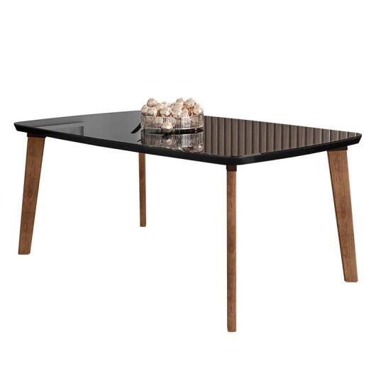 Mesa de Jantar Retrô Tampo Vidro 170x90x78 Pés Oblongo Jade RV Móveis Preto