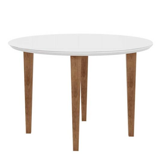 Mesa de Jantar Redonda Tampo Vidro 108x108 Pés Trapézio Turmalina RV Móveis Branco