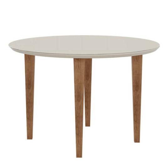 Mesa de Jantar Redonda Tampo Vidro 108x108 Pés Trapézio Turmalina RV Móveis Off White