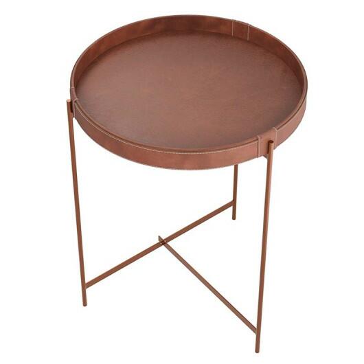 Mesa Lateral Redonda Couro Sintético 56x56x72 Decor Patrimar Marrom
