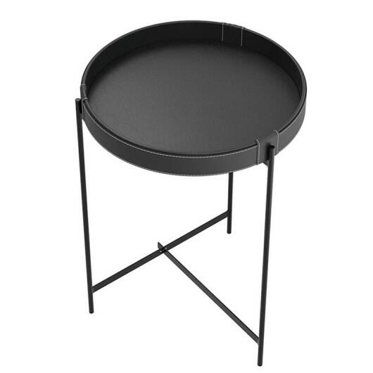 Mesa Lateral Redonda Couro Sintético 47x47x65 Decor Patrimar Preto