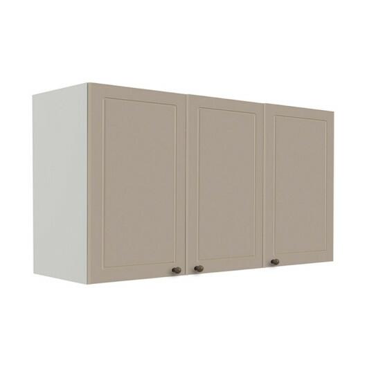 Módulo Armário Aéreo 68x120x56cm 3 Portas 100% MDF Cozinha Provence Robel Branco/Fendi Matte