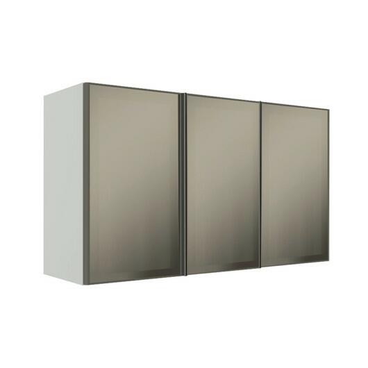 Módulo Armário Aéreo 68x120x34cm 3 Portas Vidro Reflecta Cozinha Modulada Robel Branco