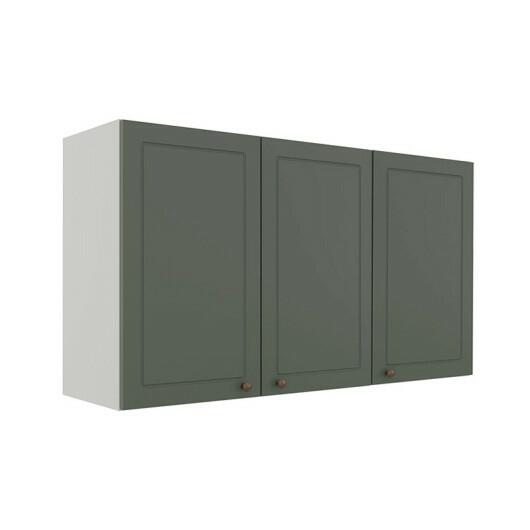 Módulo Armário Aéreo 68x120x34cm 3 Portas 100% MDF Cozinha Provence Robel Branco/Salvia Matte