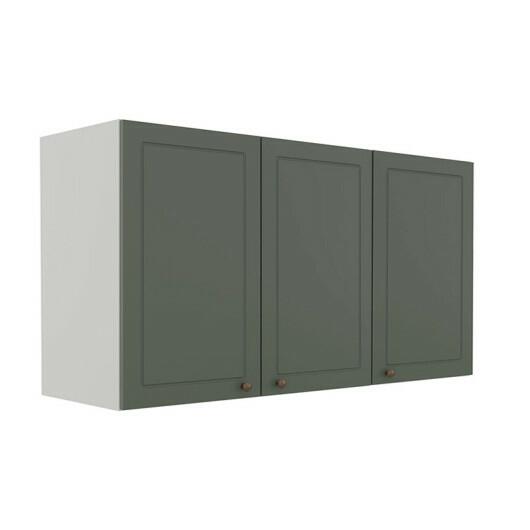 Módulo Armário Aéreo 68x120x56cm 3 Portas 100% MDF Cozinha Provence Robel Branco/Sálvia Matte