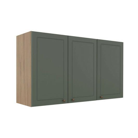 Módulo Armário Aéreo 68x120x34cm 3 Portas 100% MDF Cozinha Provence Robel Hanover/Salvia Matte