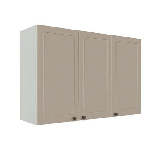 Módulo Armário Aéreo 88x120x34cm 3 Portas 100% MDF Cozinha Provence Robel Branco/Fendi Matte