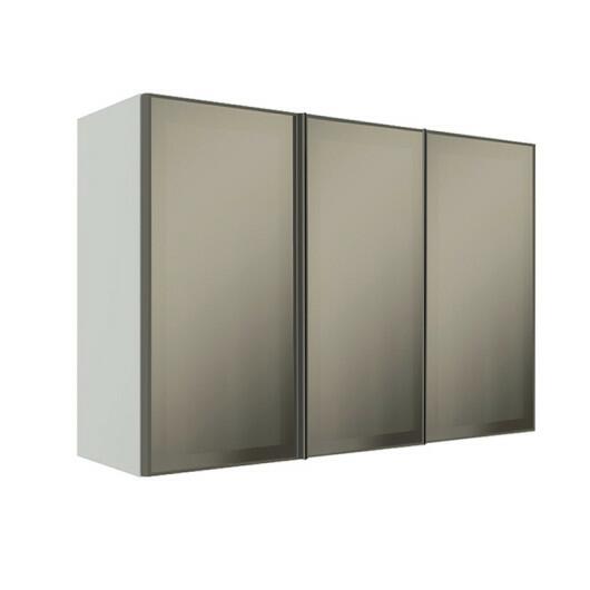 Módulo Armário Aéreo 88x120x34cm 3 Portas Vidro Reflecta Cozinha Modulada Robel Branco
