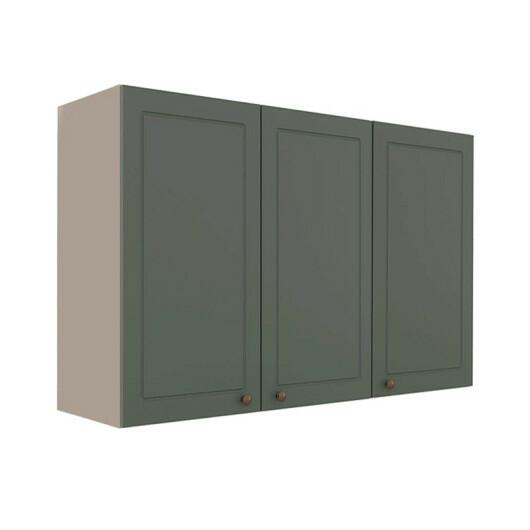Módulo Armário Aéreo 88x120x34cm 3 Portas 100% MDF Cozinha Provence Robel Fendi/Salvia Matte