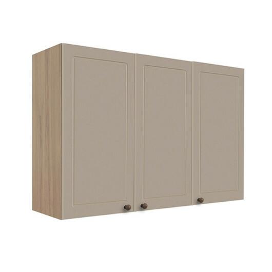 Módulo Armário Aéreo 88x120x34cm 3 Portas 100% MDF Cozinha Provence Robel Hanover/Fendi Matte