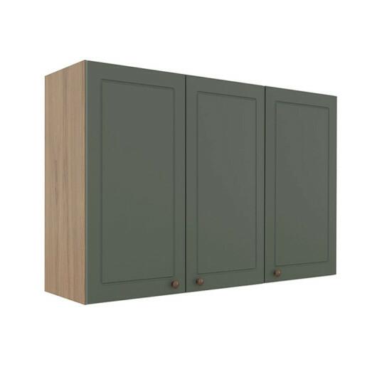 Módulo Armário Aéreo 88x120x34cm 3 Portas 100% MDF Cozinha Provence Robel Hanover/Salvia Matte