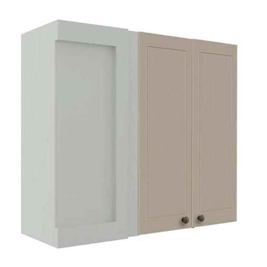 Módulo Armário Aéreo Canto Reto 88x100x34cm 100% MDF Cozinha Provence Robel Branco/Fendi Matte