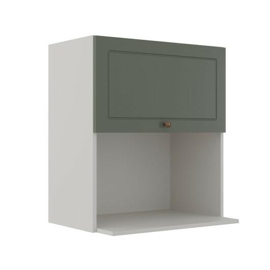 Módulo Armário Aéreo Nicho Micro-Ondas 68x60x43cm 100% MDF Cozinha Provence Robel Branco/Salvia Matte