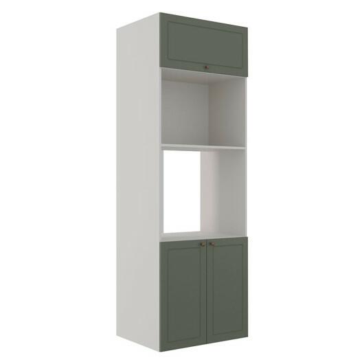 Módulo Torre Quente 208x70x56cm Micro-Ondas Forno 100% MDF Cozinha Provence Robel Branco/Salvia Matte