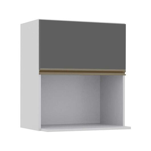 Módulo Armário Aéreo Nicho Micro-Ondas 68x60x43cm 100% MDF Cozinha Modulada Gold J Robel Branco/Cinza Matte