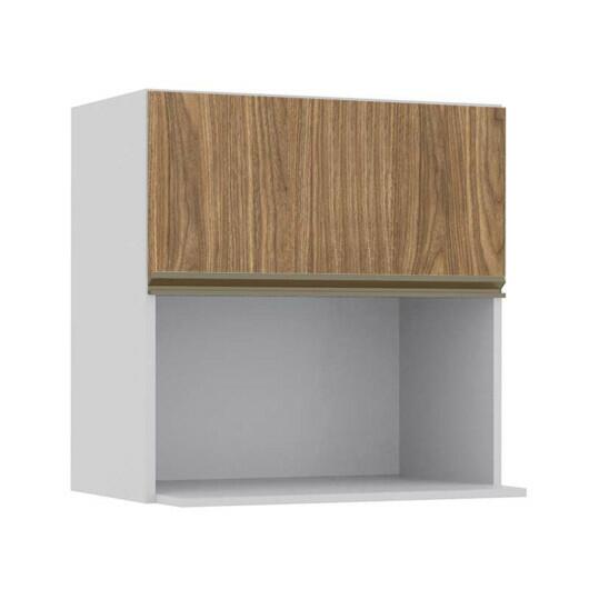 Módulo Armário Aéreo Nicho Micro-Ondas 68x70x43cm 100% MDF Cozinha Modulada Gold J Robel Branco/Amendoeira BP