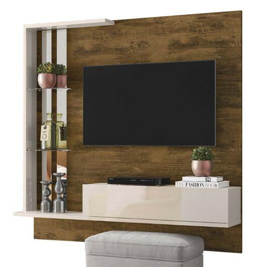Painel Pequeno Para TV 50 Polegadas Dublin Lukaliam Canela/Off White