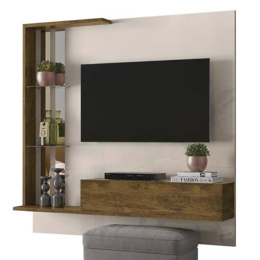 Painel Pequeno Para TV 50 Polegadas Dublin Lukaliam Off White/Canela