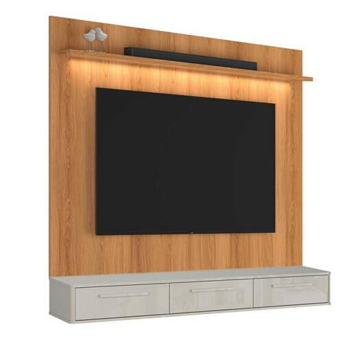 Painel Évora para TV 75” com Bancada Bali 180cm Lukaliam Jequitiba/Off White