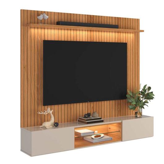 Painel Home para TV 75” com Bancada Évora 180cm Lukaliam Jequitiba 3D/Off White